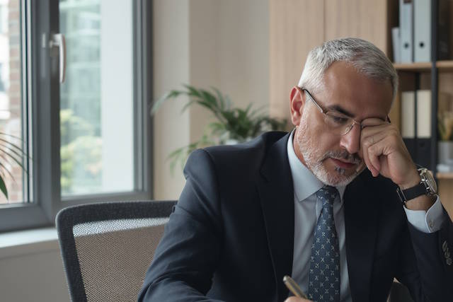 בעל עסק בודק מסמכים